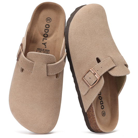ODOLY Genuine Suede Clogs for Women Men Comfort Cork Footbed Potato Shoes