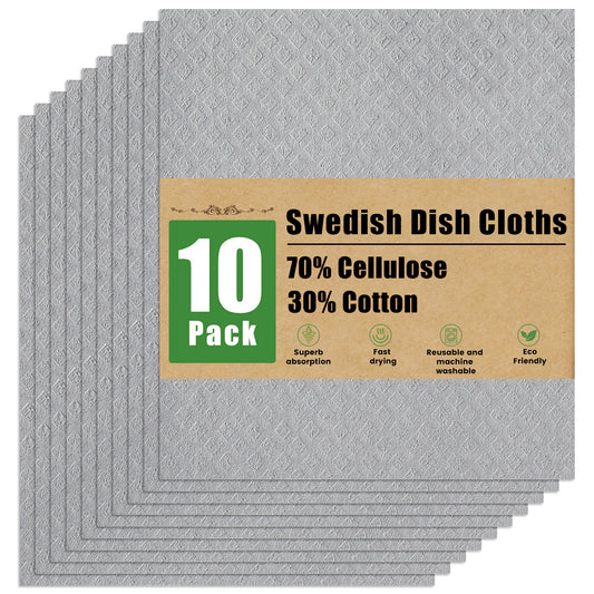 decorUhome Swedish Dishcloths for Kitchen 10 Pack Washable Dish Cloths Reusable Absorbent Cellulose Sponge Cloths, Assorted