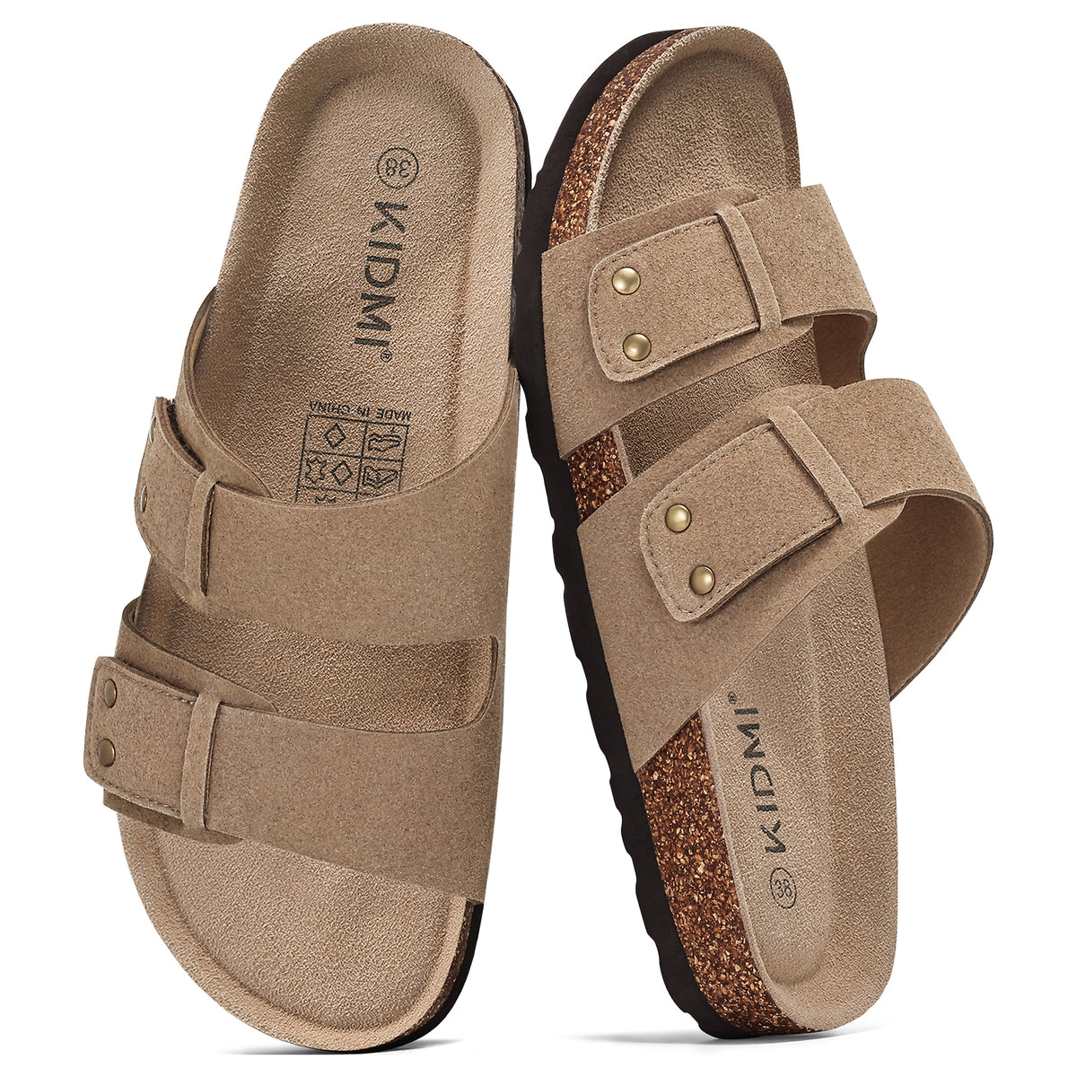 KIDMI Women's Cork Footbed Casual Summer Sandals with Mild Arch Support