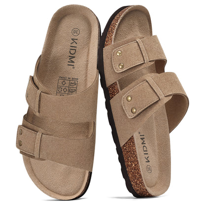 KIDMI Women's Cork Footbed Casual Summer Sandals with Mild Arch Support