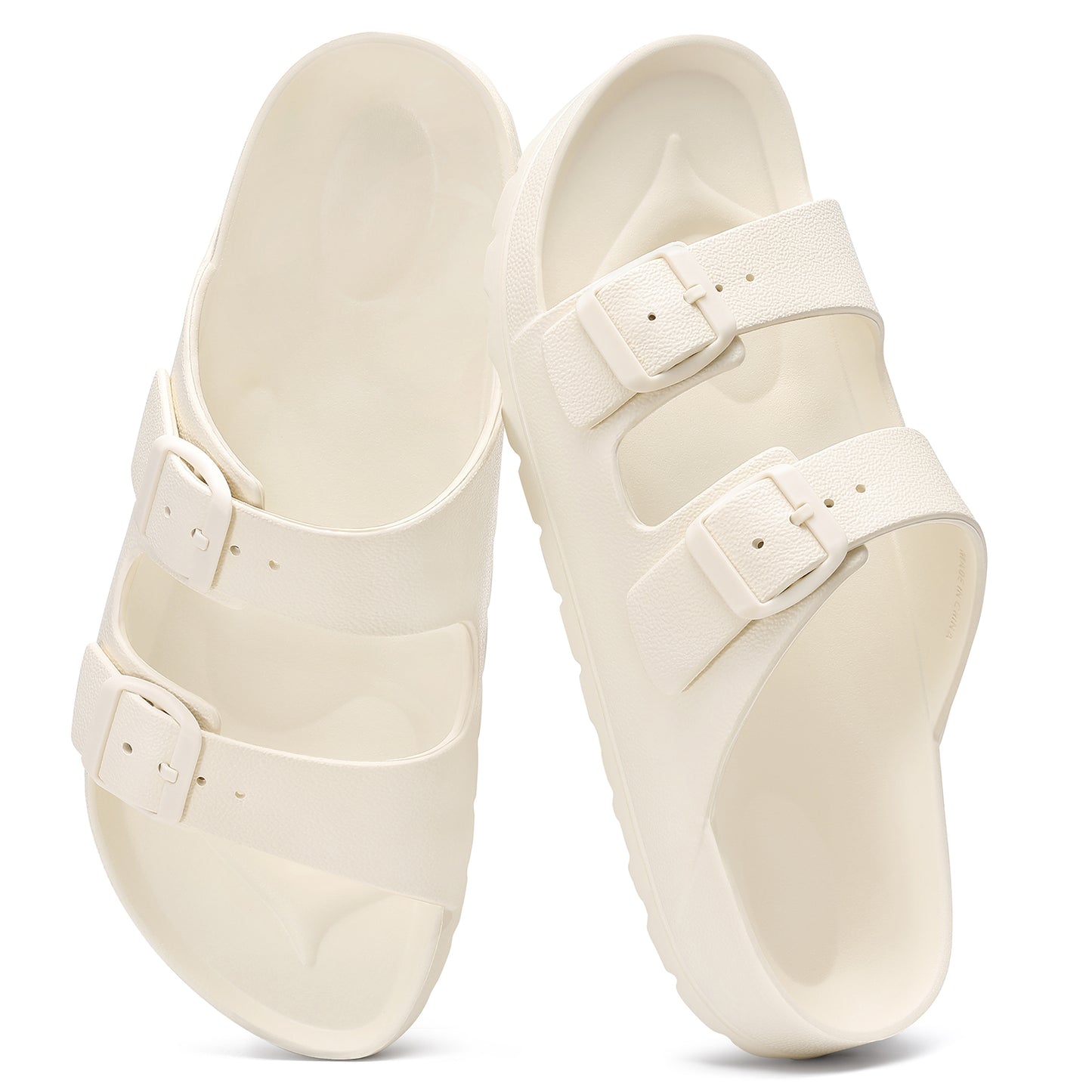 shevalues Women's Comfort Sandals with Medium Arch Support Double Buckle Adjustable EVA Slides for Summer Beach