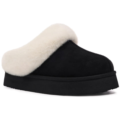 Comwarm Fuzzy Platform Slippers for Women Comfy Winter House Shoes with Memory Foam Indoor Outdoor