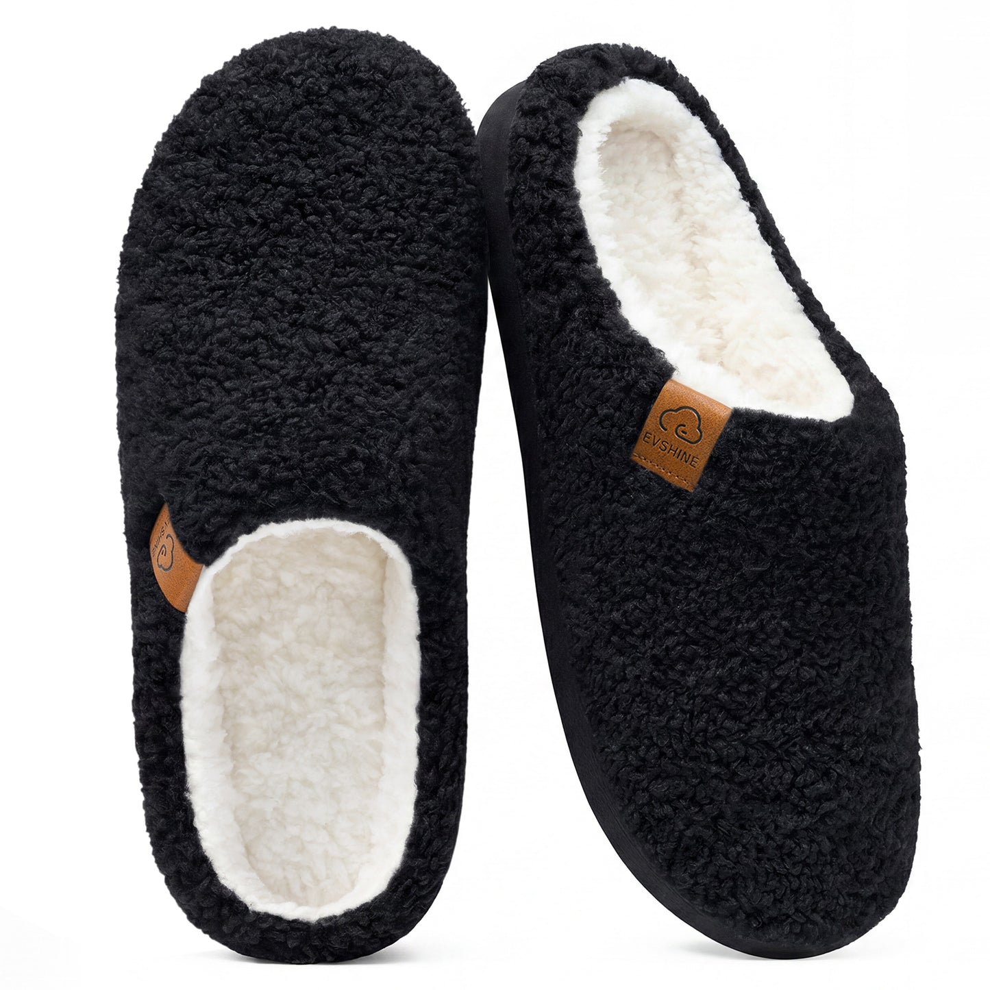 Evshine Memory Foam Fuzzy Slippers for Women Curly Fleece House Shoes Cozy Warm Indoor Slip on