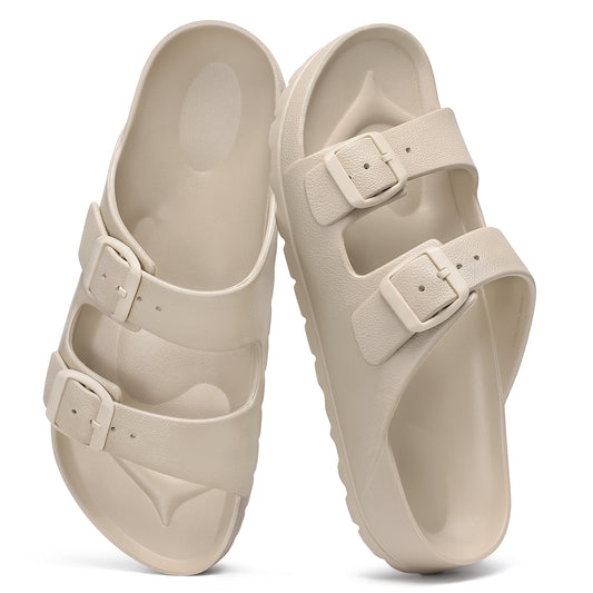 shevalues Women's Comfort Sandals with Medium Arch Support Double Buckle Adjustable EVA Slides for Summer Beach
