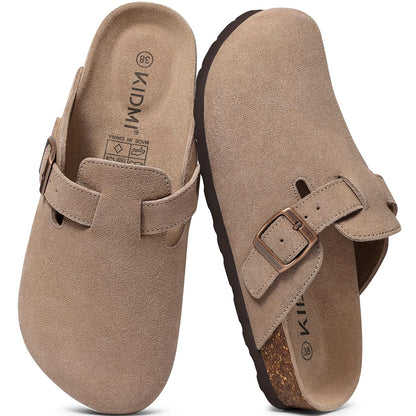KIDMI Women's Suede Clogs Leather Mules Cork Footbed Sandals Potato Shoes with Arch Support