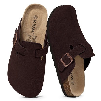 KIDMI Genuine Suede Clogs for Women Men Cork Footbed Sandals Leather Mules Potato Shoes with Arch Support