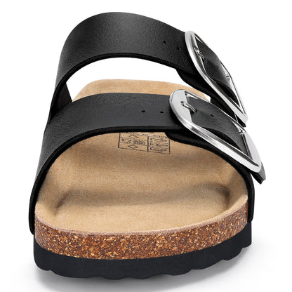 Comwarm Women's Cork Footbed Slide Sandals, Comfortable Arch Support Summer Slip On Sandals with Adjustable Buckle