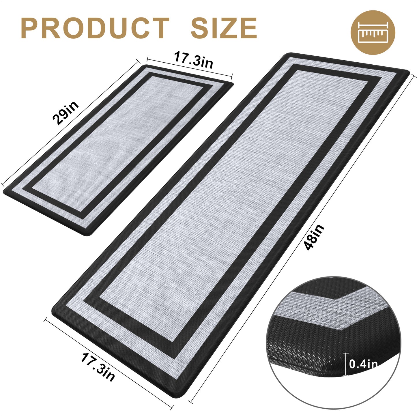 Buganda Kitchen Mats Anti Fatigue, 17.3"x29", Black