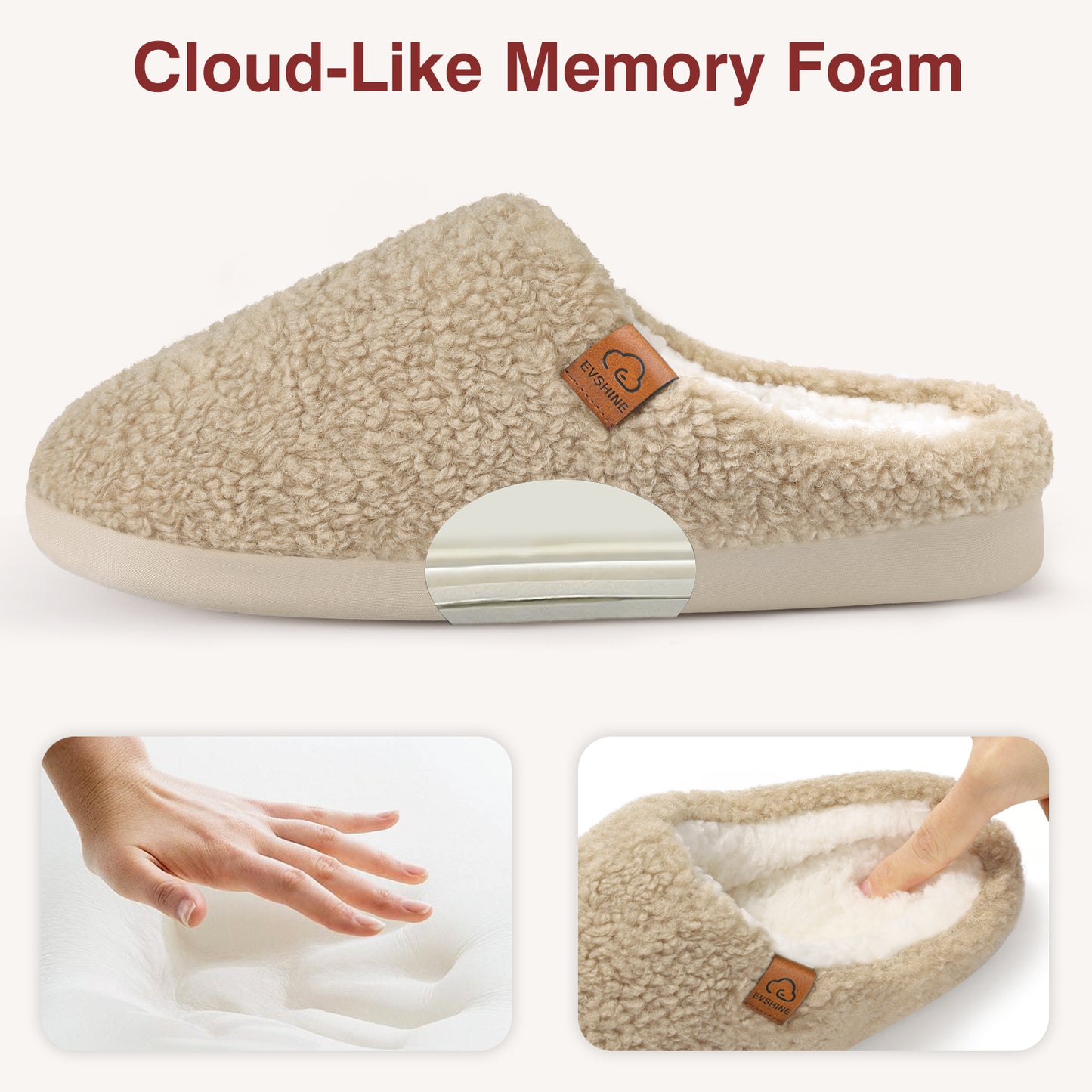 Evshine Memory Foam Fuzzy Slippers for Women Curly Fleece House Shoes Cozy Warm Indoor Slip on