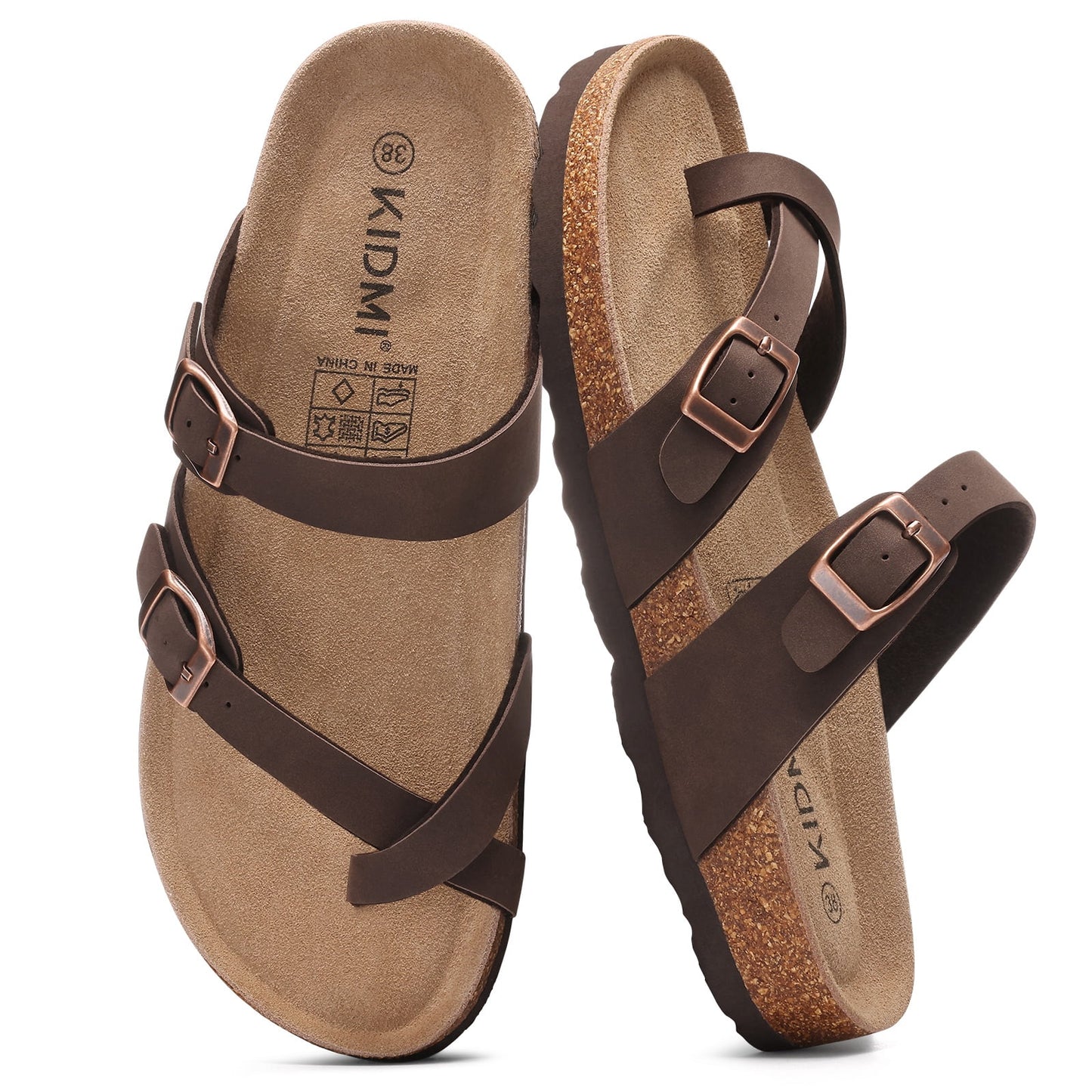 Litfun Suede Cork Footbed Sandals for Women Summer Arch Support Slide Sandals with Adjustable Buckles