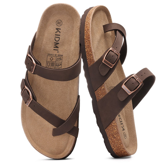 Litfun Suede Cork Footbed Sandals for Women Summer Arch Support Slide Sandals with Adjustable Buckles