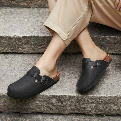 Comwarm Vegan Leather Clogs for Womens Mens, Cork Footbed Potato Slip On Shoes for Women with Arch Support