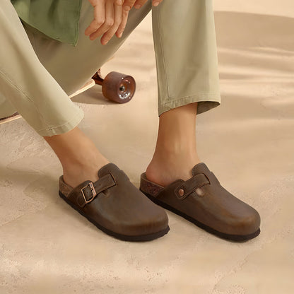 Comwarm Vegan Leather Clogs for Womens Mens, Cork Footbed Potato Slip On Shoes for Women with Arch Support
