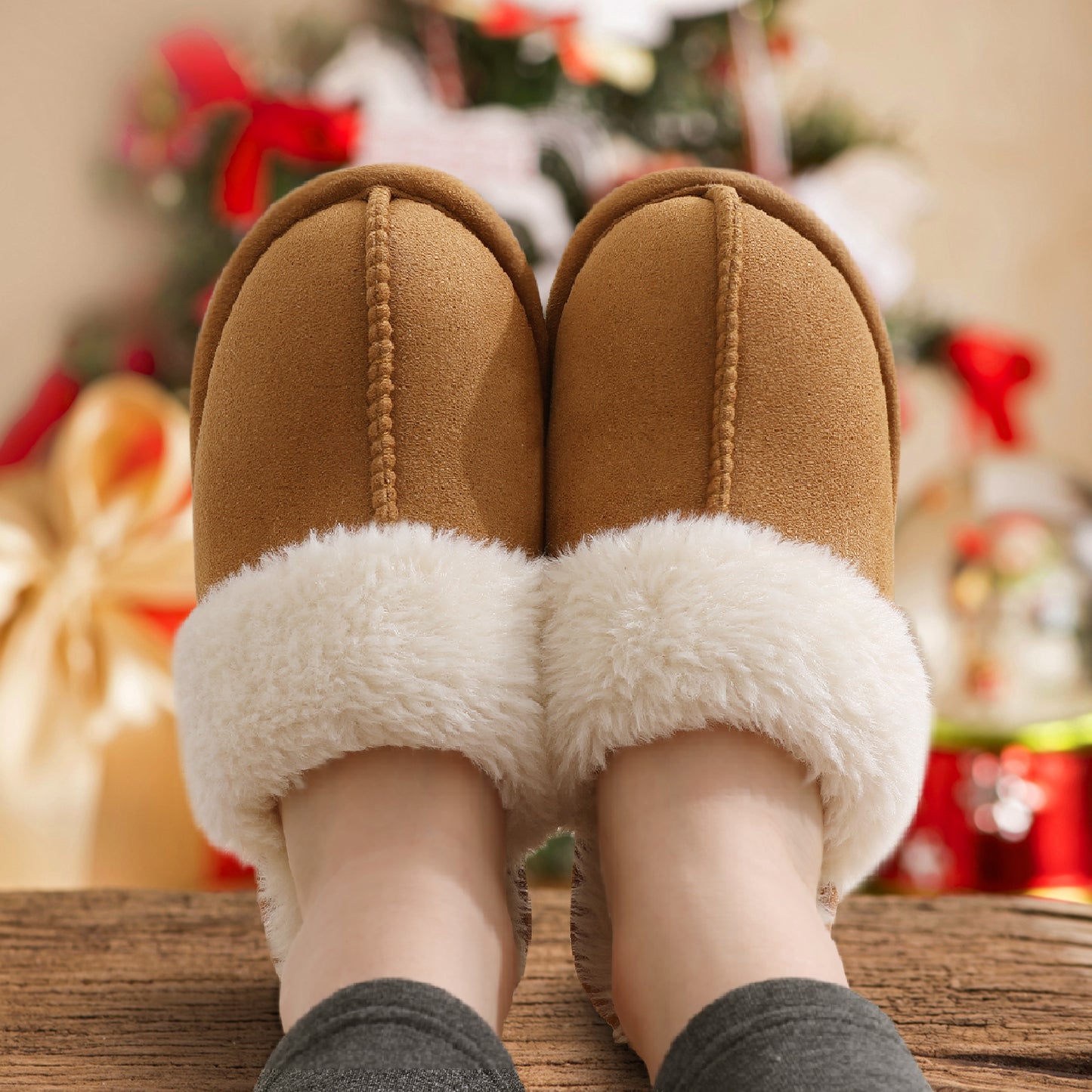 Smile Popcorn Women's Fuzzy Slippers Memory Foam House Slippers for Women Warm Winter House Shoes