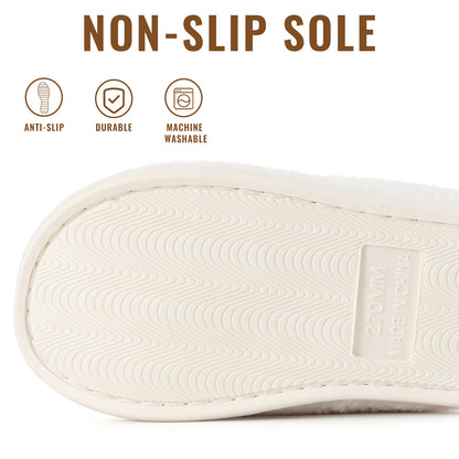 Comwarm Fuzzy Slippers for Women, Cozy Warm Winter Memory Foam Slip On House Shoes for Indoor and Outdoor, Light Brown