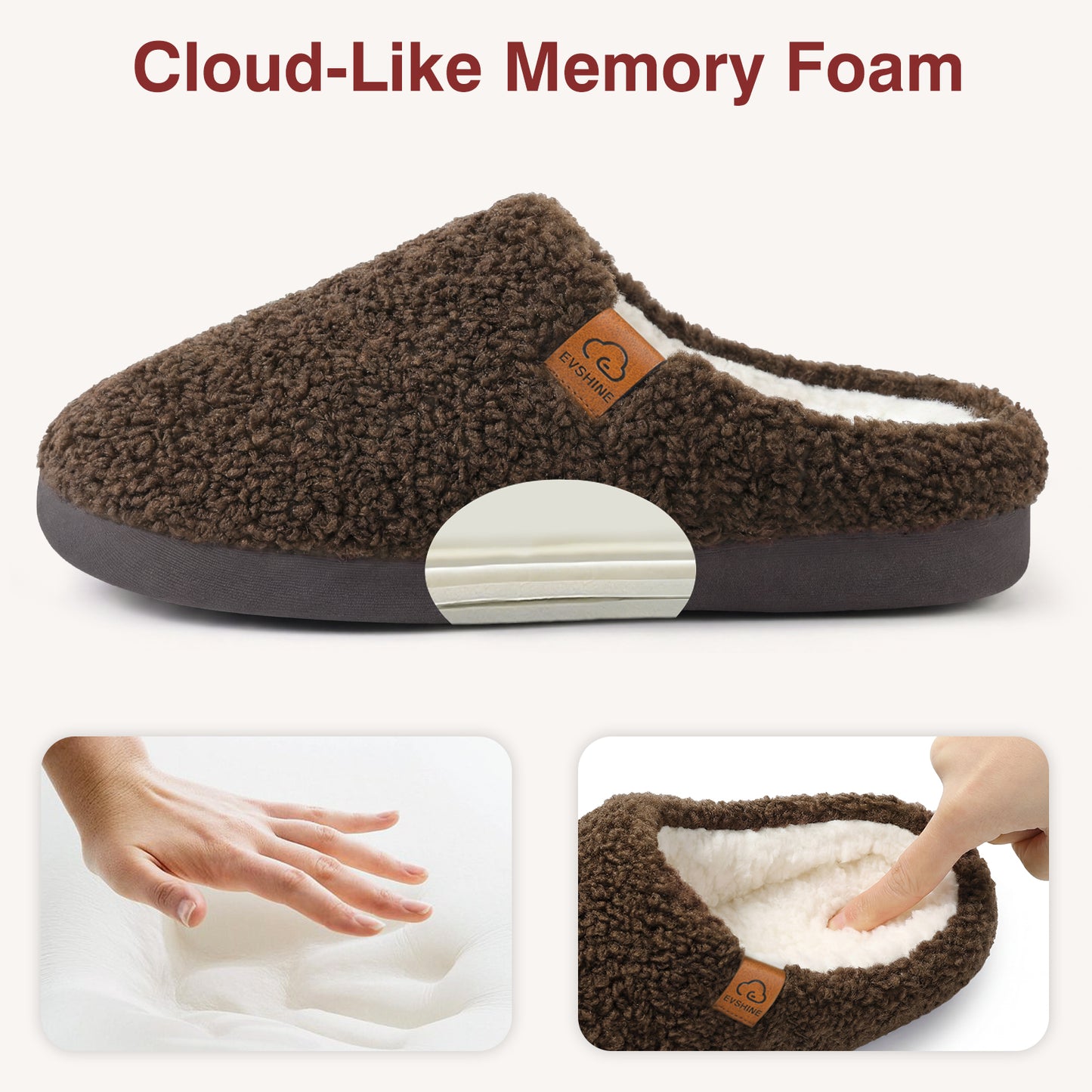 Evshine Memory Foam Fuzzy Slippers for Women Curly Fleece House Shoes Cozy Warm Indoor Slip on