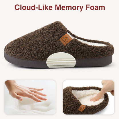 Evshine Memory Foam Fuzzy Slippers for Women Curly Fleece House Shoes Cozy Warm Indoor Slip on
