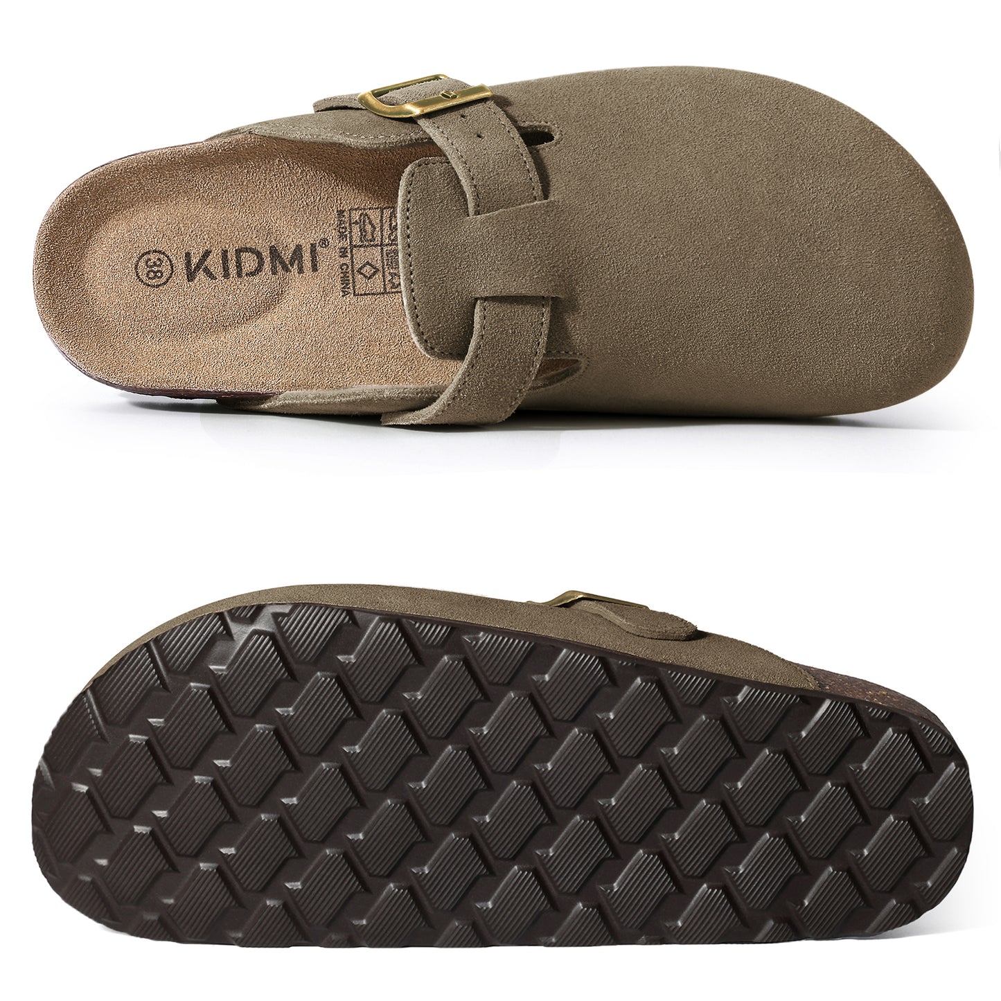 KIDMI Genuine Suede Clogs for Women Men Cork Footbed Sandals Leather Mules Potato Shoes with Arch Support