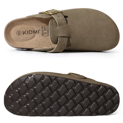 KIDMI Genuine Suede Clogs for Women Men Cork Footbed Sandals Leather Mules Potato Shoes with Arch Support