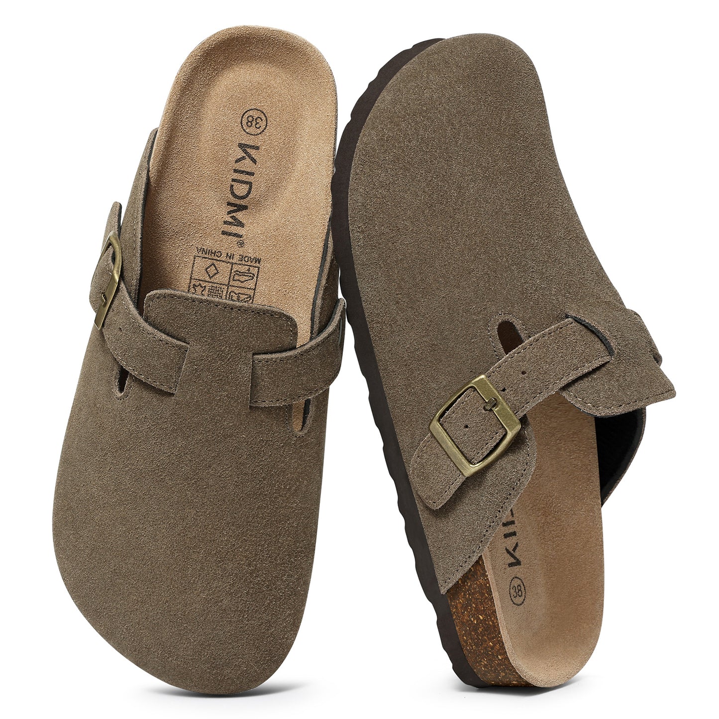 KIDMI Genuine Suede Clogs for Women Men Cork Footbed Sandals Leather Mules Potato Shoes with Arch Support