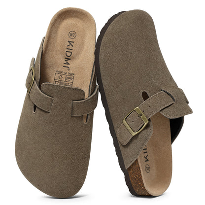 KIDMI Genuine Suede Clogs for Women Men Cork Footbed Sandals Leather Mules Potato Shoes with Arch Support