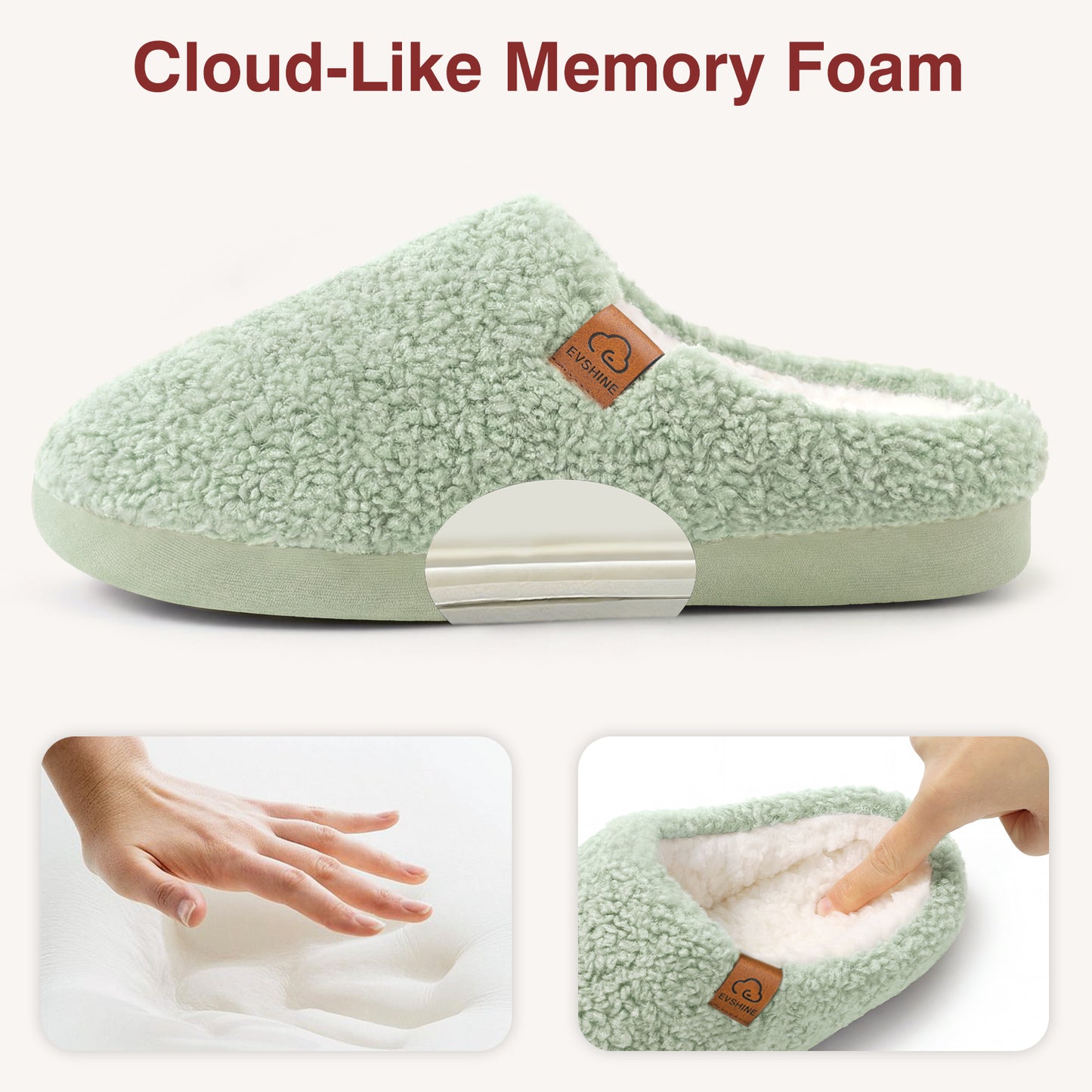 Evshine Memory Foam Fuzzy Slippers for Women Curly Fleece House Shoes Cozy Warm Indoor Slip on
