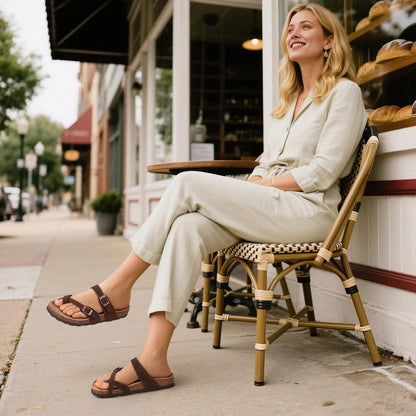 Litfun Women's Genuine Suede Cork Footbed Sandals Comfortable Summer Slides with Adjustable Buckle