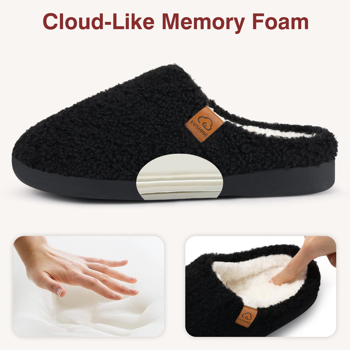Evshine Memory Foam Fuzzy Slippers for Women Curly Fleece House Shoes Cozy Warm Indoor Slip on