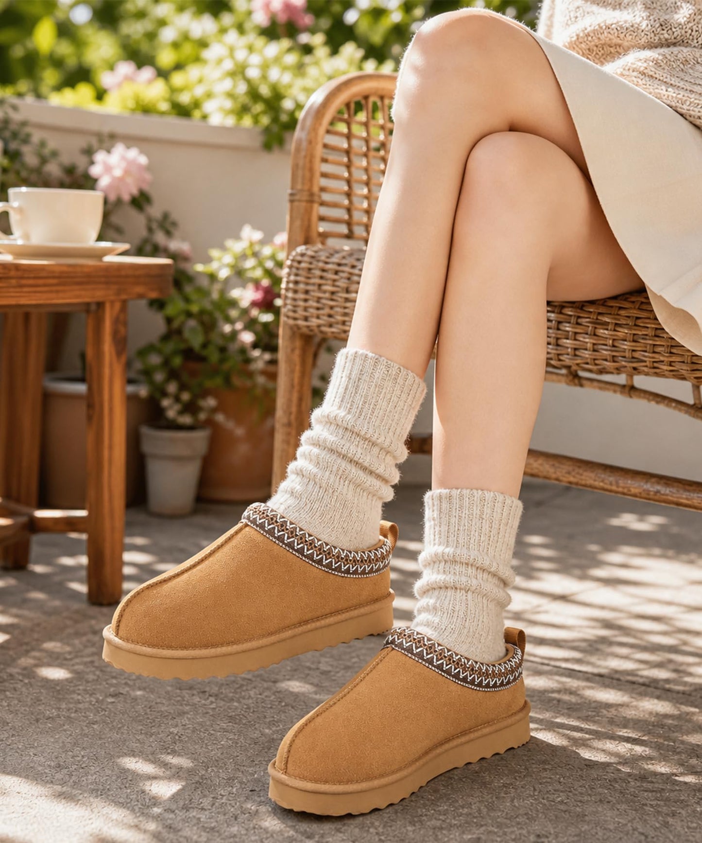 Litfun Women's Suede Fuzzy Slippers Winter House Shoes Cozy Mini Boots for Indoor Outdoor