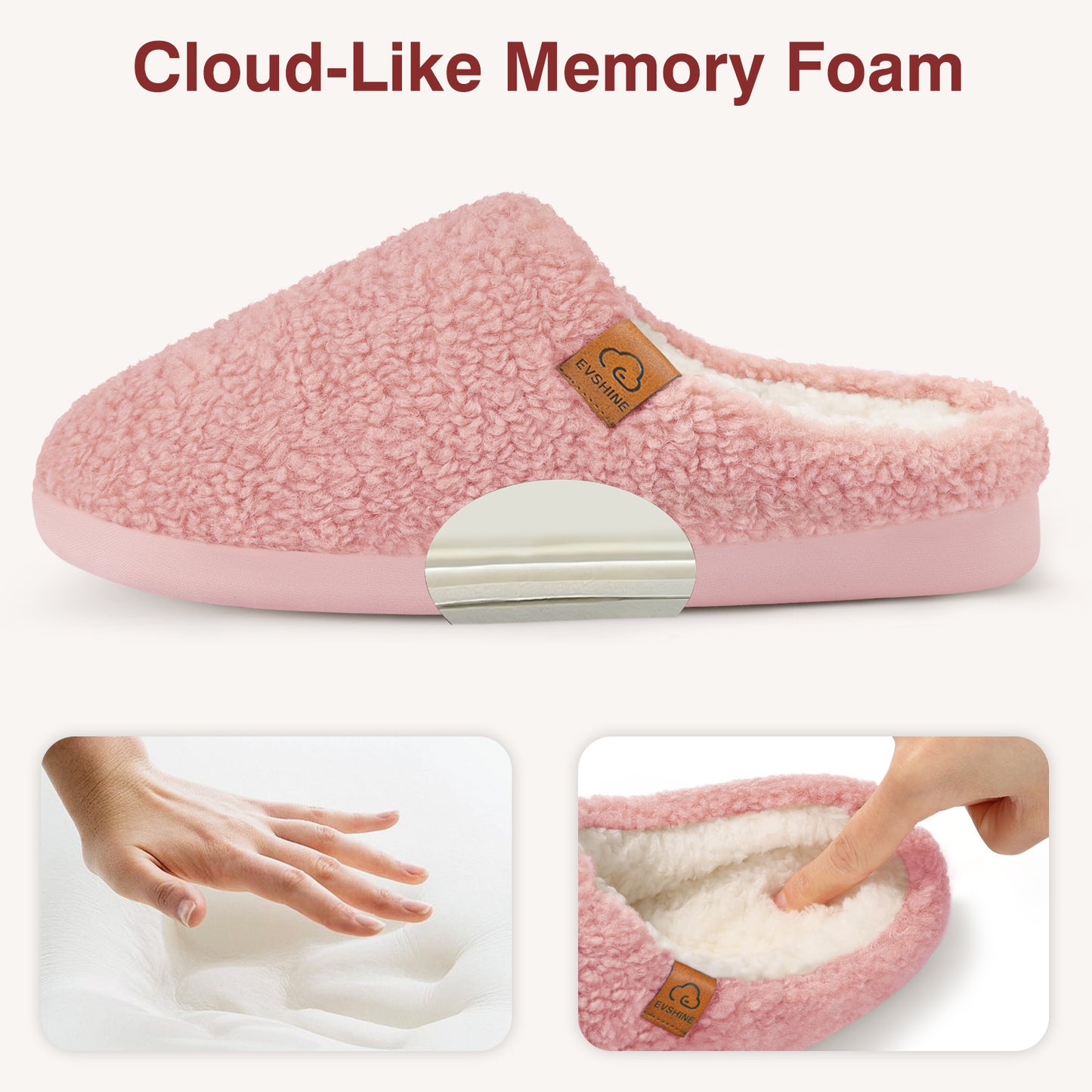 Evshine Memory Foam Fuzzy Slippers for Women Curly Fleece House Shoes Cozy Warm Indoor Slip on