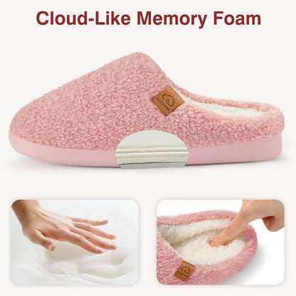 Evshine Memory Foam Fuzzy Slippers for Women Curly Fleece House Shoes Cozy Warm Indoor Slip on