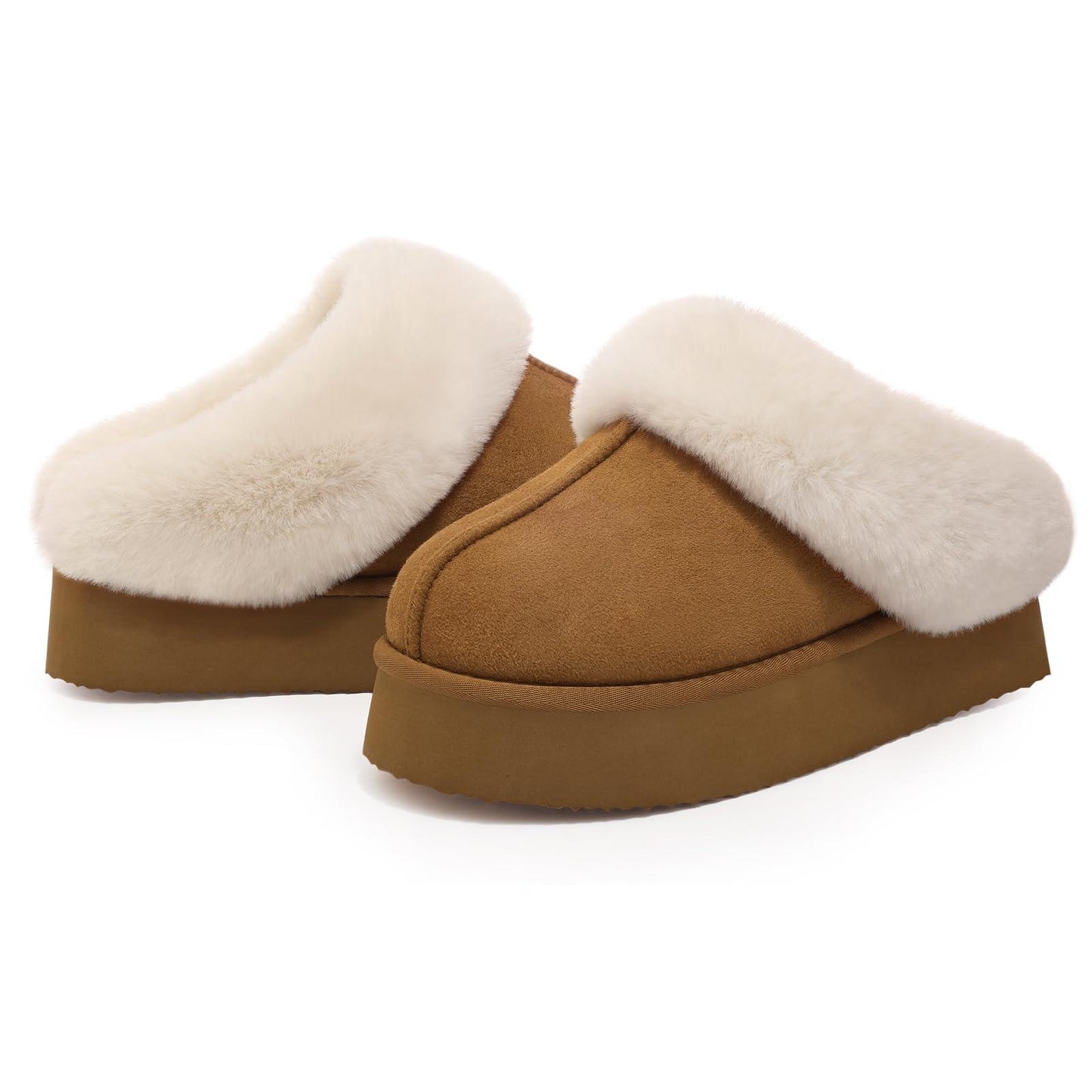 Comwarm Fuzzy Platform Slippers for Women Comfy Winter House Shoes with Memory Foam Indoor Outdoor