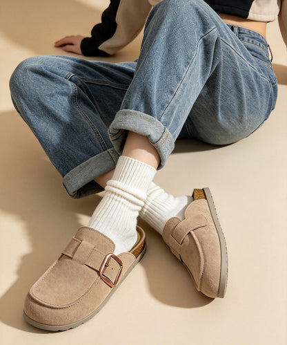 KIDMI Genuine Suede Clogs for Women Cork Footbed Leather Mules Slip On with Comfort Memory Foam and Adjustable Buckle