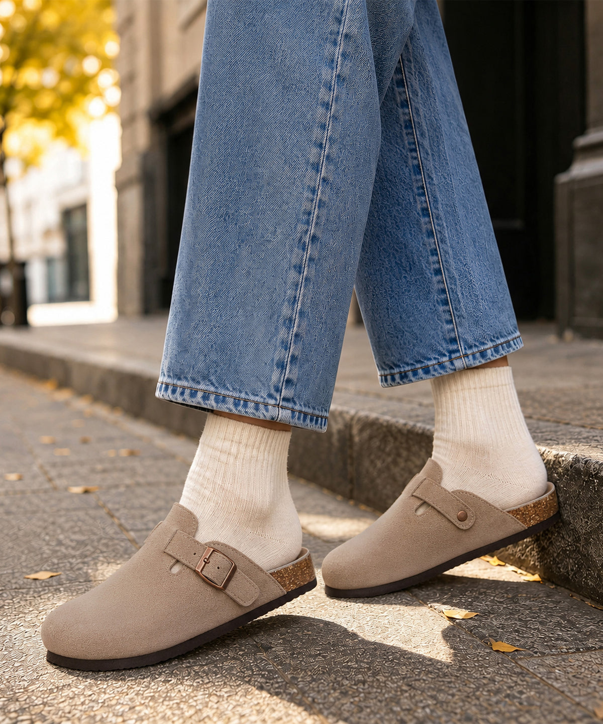 ODOLY Genuine Suede Clogs for Women Men Comfort Cork Footbed Potato Shoes