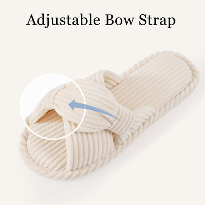Litfun Women's Open Toe Slippers Corduroy Cross Bow