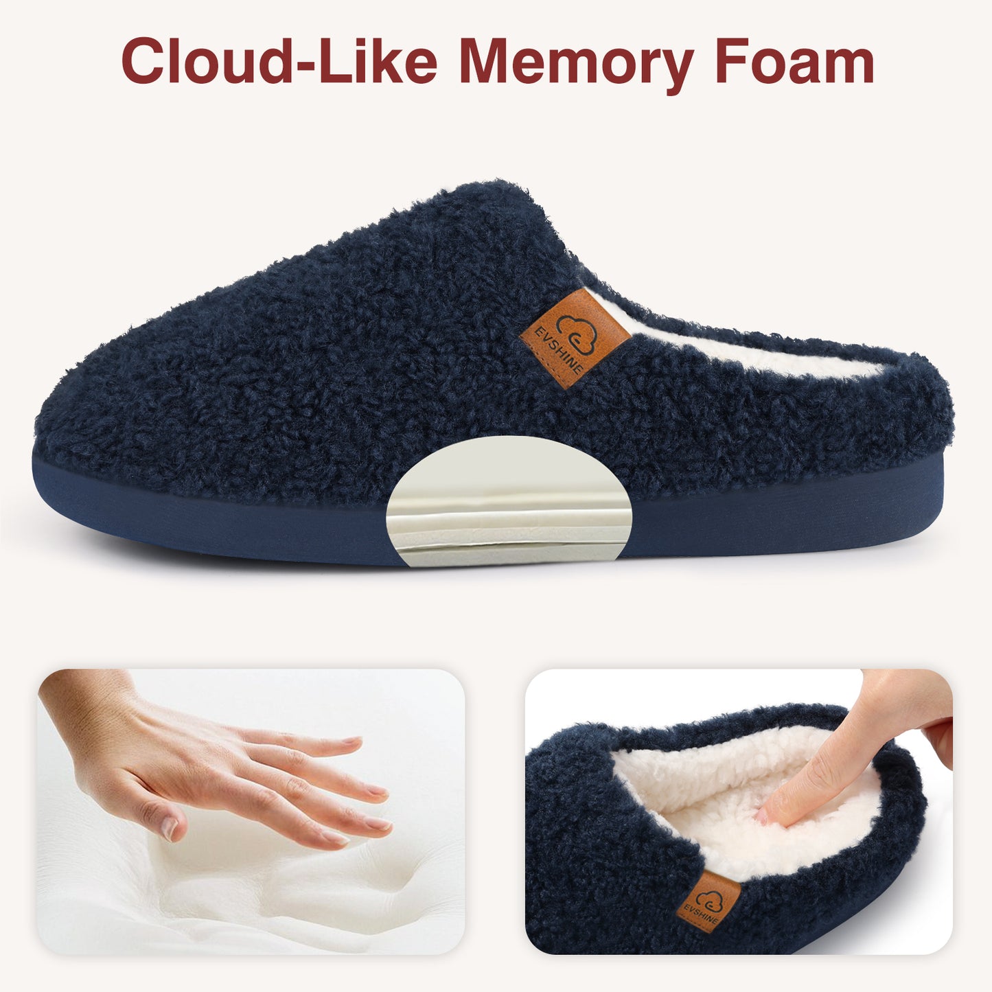 Evshine Memory Foam Fuzzy Slippers for Women Curly Fleece House Shoes Cozy Warm Indoor Slip on