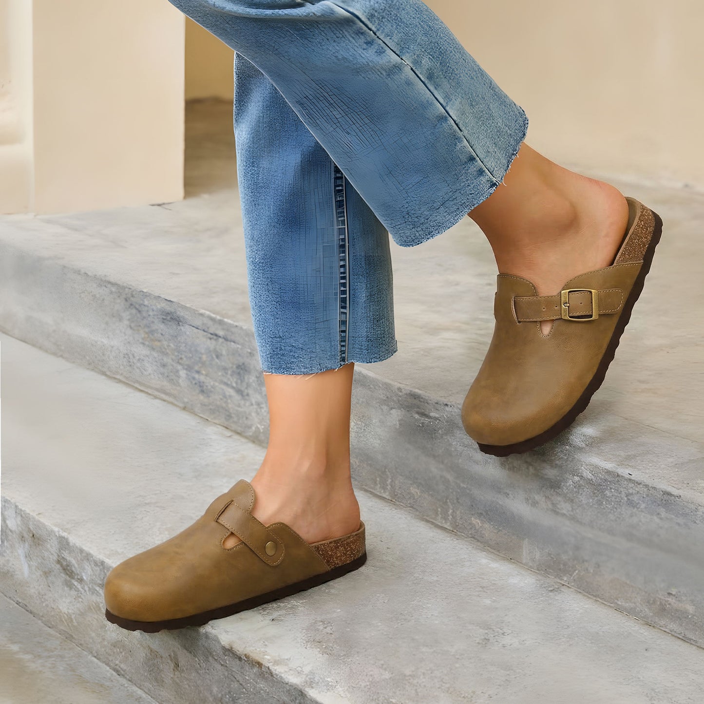 Comwarm Vegan Leather Clogs for Womens Mens, Cork Footbed Potato Slip On Shoes for Women with Arch Support