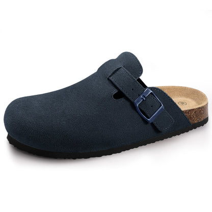 KIDMI Genuine Suede Clogs for Women Men Cork Footbed Sandals Leather Mules Potato Shoes with Arch Support