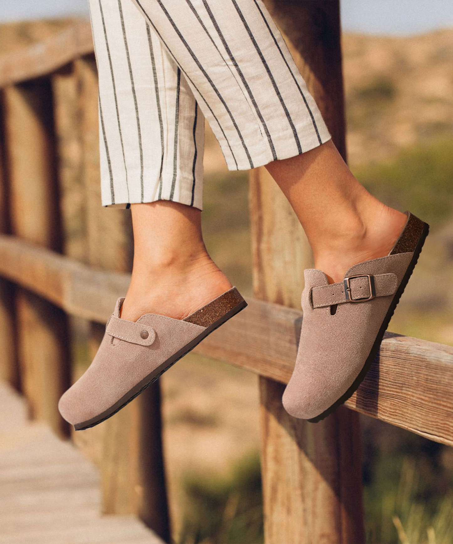 KIDMI Genuine Suede Clogs for Women Men Cork Footbed Sandals Leather Mules Potato Shoes with Arch Support