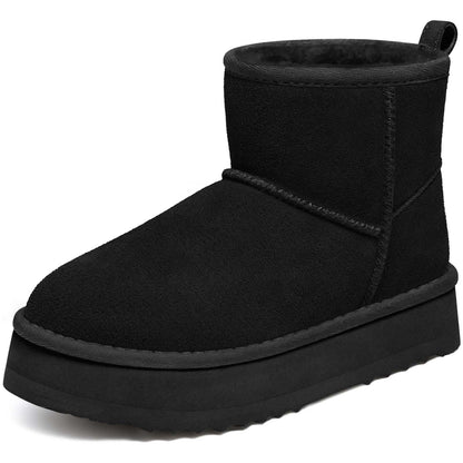 Litfun Suede Platform Mini Boots for Women Genuine Leather Fuzzy Ankle Winter Snow Boots with Fur Lined