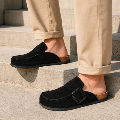 KIDMI Genuine Suede Clogs for Women Cork Footbed Leather Mules Slip On with Comfort Memory Foam and Adjustable Buckle