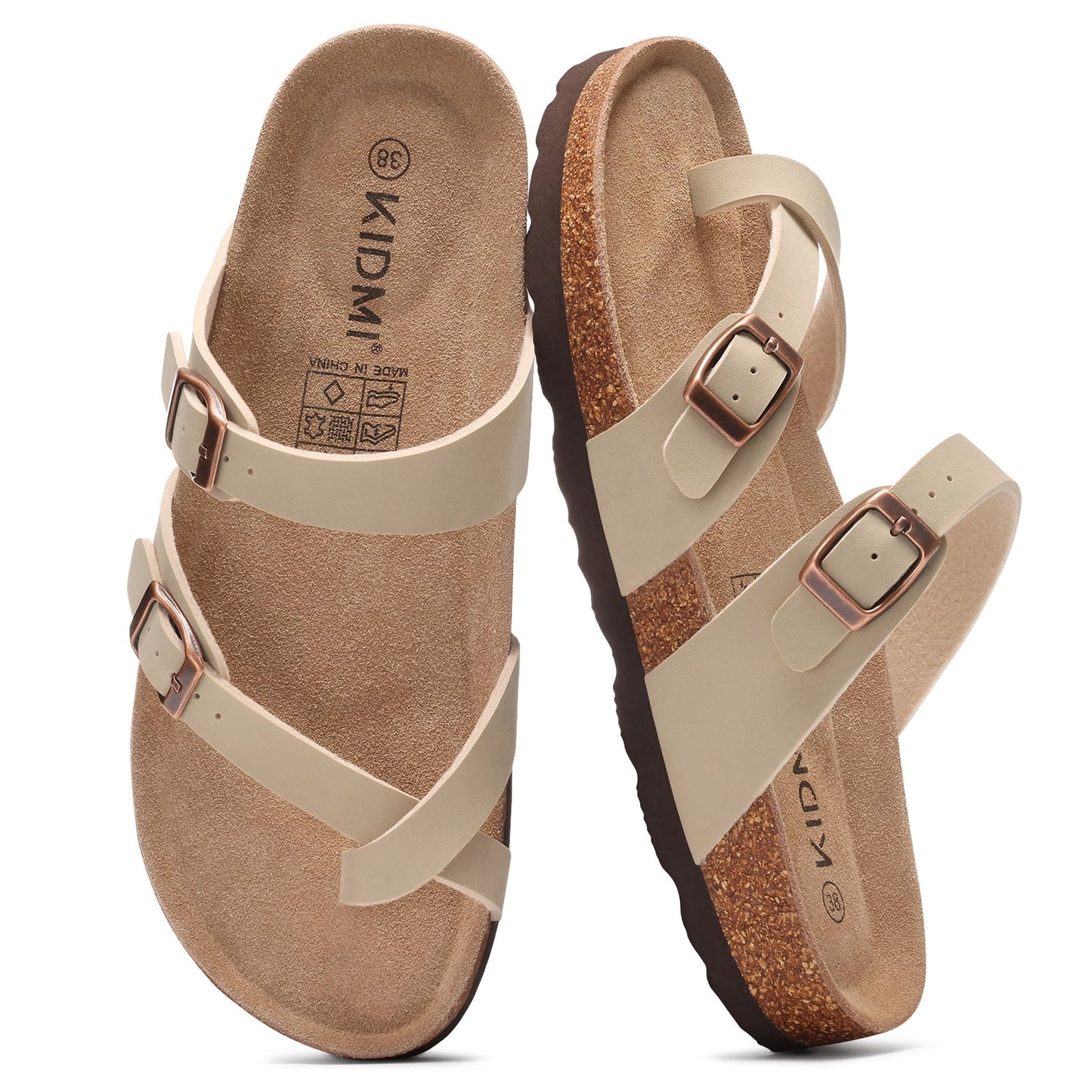 Litfun Suede Cork Footbed Sandals for Women Summer Arch Support Slide Sandals with Adjustable Buckles
