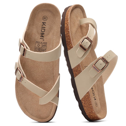 Litfun Suede Cork Footbed Sandals for Women Summer Arch Support Slide Sandals with Adjustable Buckles