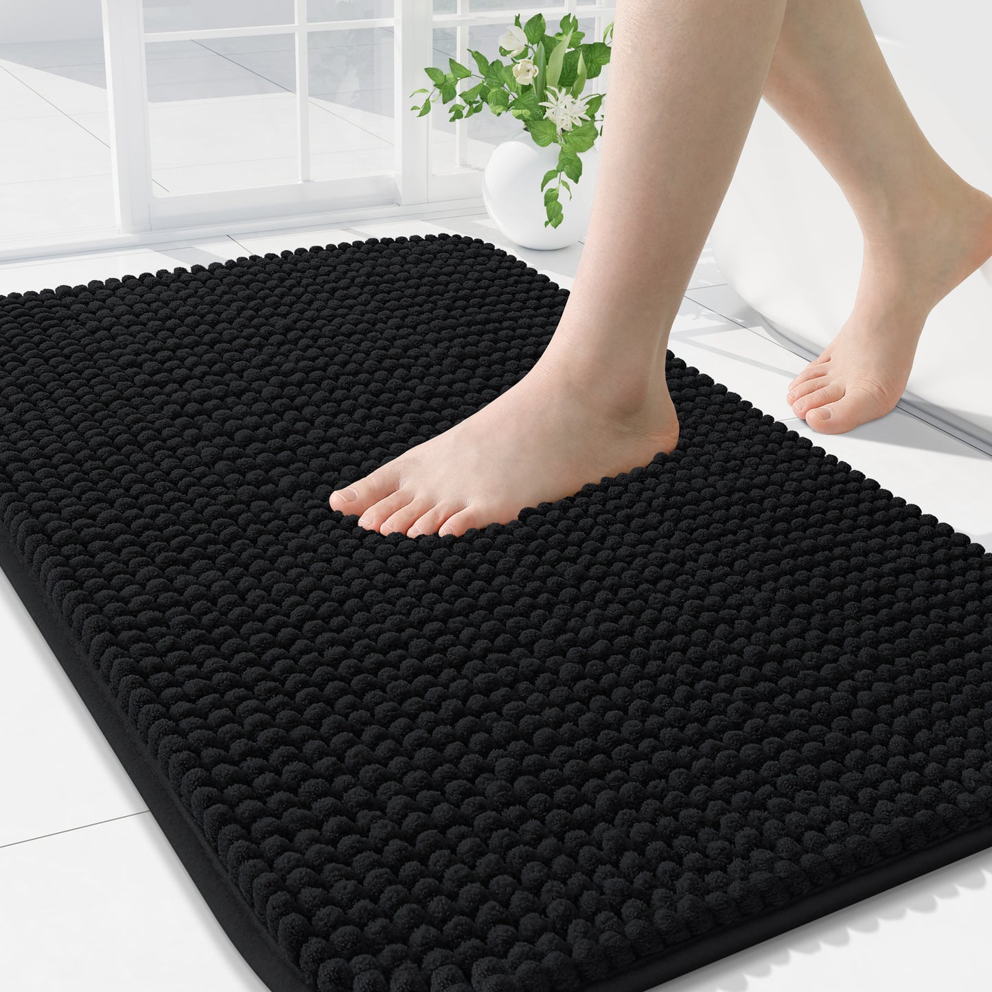 Smiry Chenille Bathroom Rugs Rubber Backing