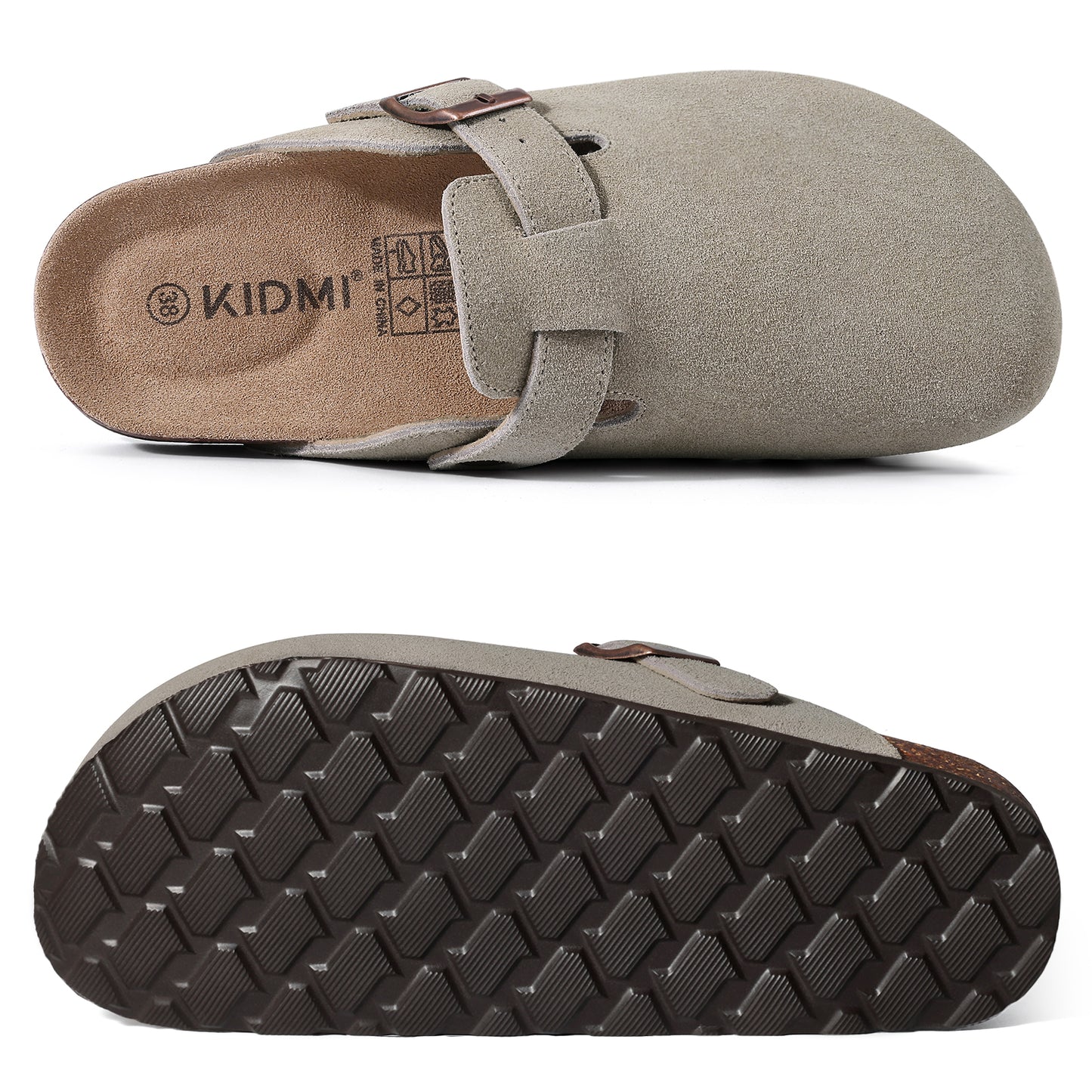 KIDMI Genuine Suede Clogs for Women Men Cork Footbed Sandals Leather Mules Potato Shoes with Arch Support