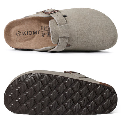 KIDMI Genuine Suede Clogs for Women Men Cork Footbed Sandals Leather Mules Potato Shoes with Arch Support
