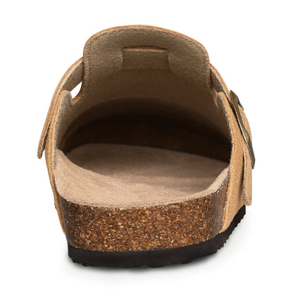 KIDMI Genuine Suede Clogs for Women Men Cork Footbed Sandals Leather Mules Potato Shoes with Arch Support