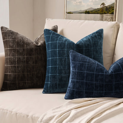 decorUhome Chenille Plaid Throw Pillow Covers 18x18 Set of 2