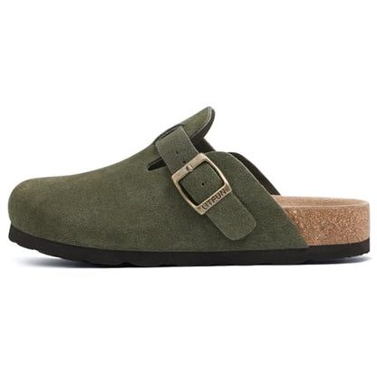 Litfun Suede Clogs for Women Cork Footbed Leather Sandals Arch Support Potato Shoes with Adjustable Buckle