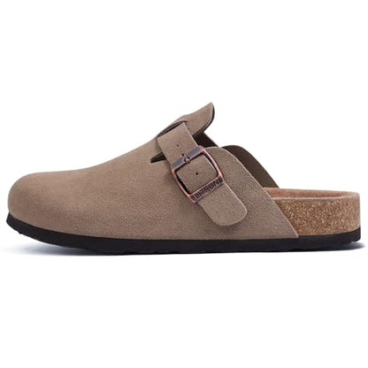 Litfun Suede Clogs for Women Cork Footbed Leather Sandals Arch Support Potato Shoes with Adjustable Buckle